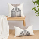 Beige and white geometric embroidery tassel cushion cover living room by Decorbites