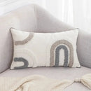 Beige and white geometric embroidery tassel cushion cover living room by Decorbites