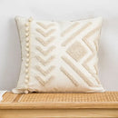 Beige and white geometric embroidery tassel cushion cover living room by Decorbites
