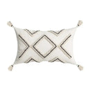 Beige and white geometric embroidery tassel cushion cover living room by Decorbites