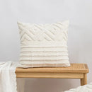 Beige and white geometric embroidery tassel cushion cover living room by Decorbites