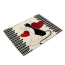 Beige & black cat linen placemat set for dining room table decor by Decorbites