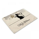Beige & black cat linen placemat set for dining room table decor by Decorbites