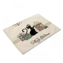 Beige & black cat linen placemat set for dining room table decor by Decorbites