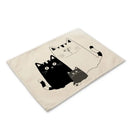 Beige & black cat linen placemat set for dining room table decor by Decorbites