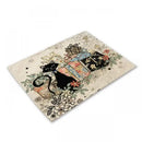 Beige & black cat linen placemat set for dining room table decor by Decorbites