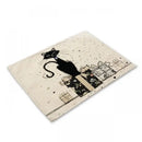 Beige & black cat linen placemat set for dining room table decor by Decorbites