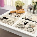 Beige & black cat linen placemat set for dining room table decor by Decorbites
