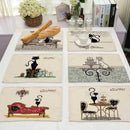 Beige & black cat linen placemat set for dining room table decor by Decorbites