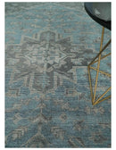 Beige Blue Gray Wool Hand Knotted Area Rug - Antique Distressed Traditional Style by The Rug Decor