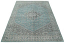Beige Blue Gray Wool Hand Knotted Area Rug - Antique Distressed Traditional Style by The Rug Decor