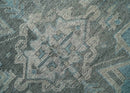 Beige Blue Gray Wool Hand Knotted Area Rug - Antique Distressed Traditional Style by The Rug Decor