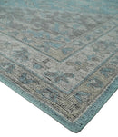 Beige Blue Gray Wool Hand Knotted Area Rug - Antique Distressed Traditional Style by The Rug Decor