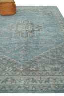 Beige Blue Gray Wool Hand Knotted Area Rug - Antique Distressed Traditional Style by The Rug Decor