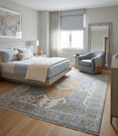 Beige Blue Ivory Hand Knotted Wool Area Rug - Heirloom Quality