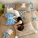 GobekUsa Bow-knot Embroidered Velvet Duvet Bedding Set cozy winter bedding with pillowcase