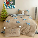 GobekUsa Bow-knot Embroidered Velvet Duvet Bedding Set cozy winter bedding with pillowcase
