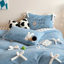 GobekUsa Bow-knot Embroidered Velvet Duvet Bedding Set cozy winter bedding with pillowcase