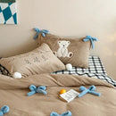 GobekUsa Bow-knot Embroidered Velvet Duvet Bedding Set cozy winter bedding with pillowcase