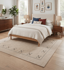 Wool Area Rug Beige Ivory Border Hand Loomed Artisan Crafted by The Rug Decor