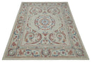 Beige, Brown and Blue Hand Tufted floral Aubusson design 8x10 wool Area Rug by The Rug Decor