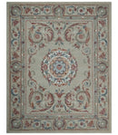 Beige, Brown and Blue Hand Tufted floral Aubusson design 8x10 wool Area Rug by The Rug Decor