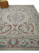 Beige, Brown and Blue Hand Tufted floral Aubusson design 8x10 wool Area Rug by The Rug Decor