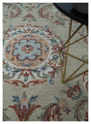 Beige, Brown and Blue Hand Tufted floral Aubusson design 8x10 wool Area Rug by The Rug Decor