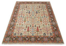 Wool Area Rug Hand Knotted Beige Brown Rust Tree of Life Pattern Traditional Oushak