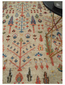 Wool Area Rug Hand Knotted Beige Brown Rust Tree of Life Pattern Traditional Oushak