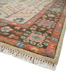 Wool Area Rug Hand Knotted Beige Brown Rust Tree of Life Pattern Traditional Oushak