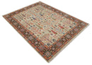 Wool Area Rug Hand Knotted Beige Brown Rust Tree of Life Pattern Traditional Oushak