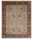 Beige, Brown and Rust Tree of Life Hand Knotted Traditional Multi Size Wool Rug