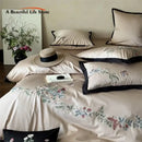 GobekUsa 1000TC Cotton Butterfly Flowers Embroidery Bedding Set with Duvet Cover, Sheet, Pillowcases