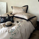 GobekUsa 1000TC Cotton Butterfly Flowers Embroidery Bedding Set with Duvet Cover, Sheet, Pillowcases