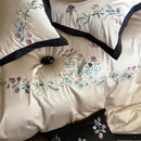 GobekUsa 1000TC Cotton Butterfly Flowers Embroidery Bedding Set with Duvet Cover, Sheet, Pillowcases