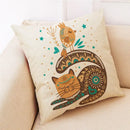 Beige cartoon cat linen pillowcase bedroom decor by Decorbites