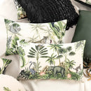 Beige cartoon print velvet cushion cover living room jungle decor by Decorbites