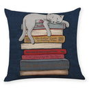 Beige cat and books cushion cover living room pillow case 45x45cm by Decorbites