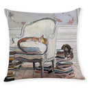 Beige cat and books cushion cover living room pillow case 45x45cm by Decorbites