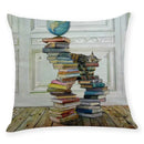 Beige cat and books cushion cover living room pillow case 45x45cm by Decorbites
