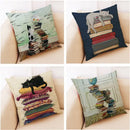 Beige cat and books cushion cover living room pillow case 45x45cm by Decorbites