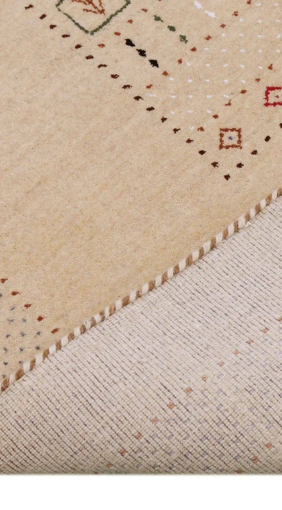 Beige Center Pattern Hand-Loomed Wool Area Rug with Traditional Gabbeh Design, photo 9 of 10