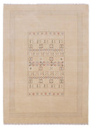 Beige Center Pattern Hand Loomed Wool Area Rug