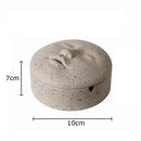 Beige ceramic human face character ashtray with lid office decor by Decorbites