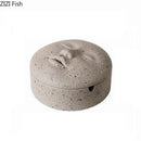 Beige ceramic human face character ashtray with lid office decor by Decorbites