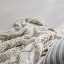 GobekUsa Beige Chunky Knit Tassel Blanket - Soft Plaid Weighted Throw for Home Decor and Sofa - Industrial Style Tapestry