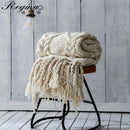 GobekUsa Beige Chunky Knit Tassel Blanket - Soft Plaid Weighted Throw for Home Decor and Sofa - Industrial Style Tapestry