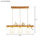GobekUsa Beige Drum Island Lighting: Simple 2/3 Heads Pendant Lamp with Opaque Glass and Bird on Wood Branch Design