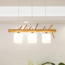 GobekUsa Beige Drum Island Lighting: Simple 2/3 Heads Pendant Lamp with Opaque Glass and Bird on Wood Branch Design